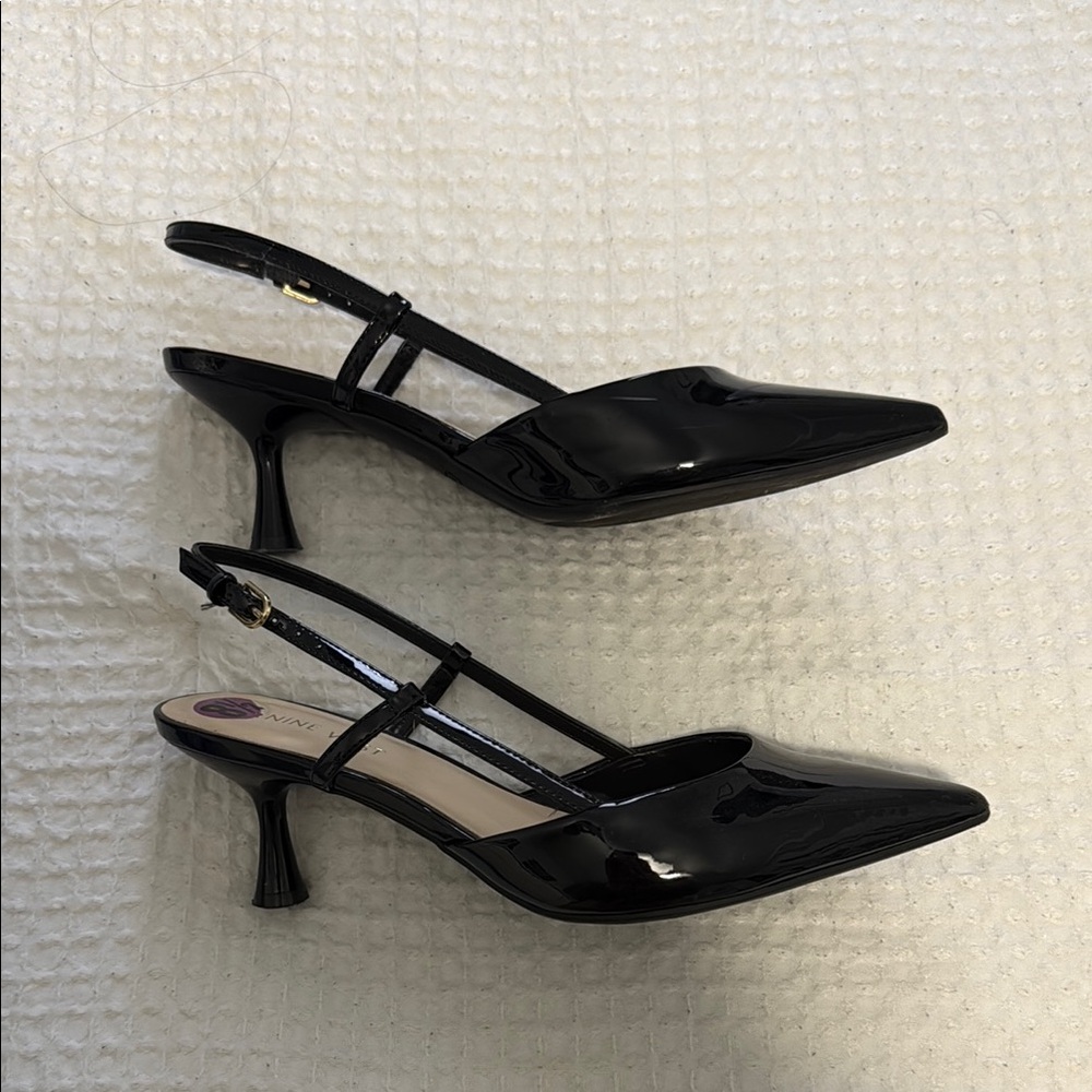 Ann Taylor Black Patent Slingback Pointed-Toe Kitten Heels